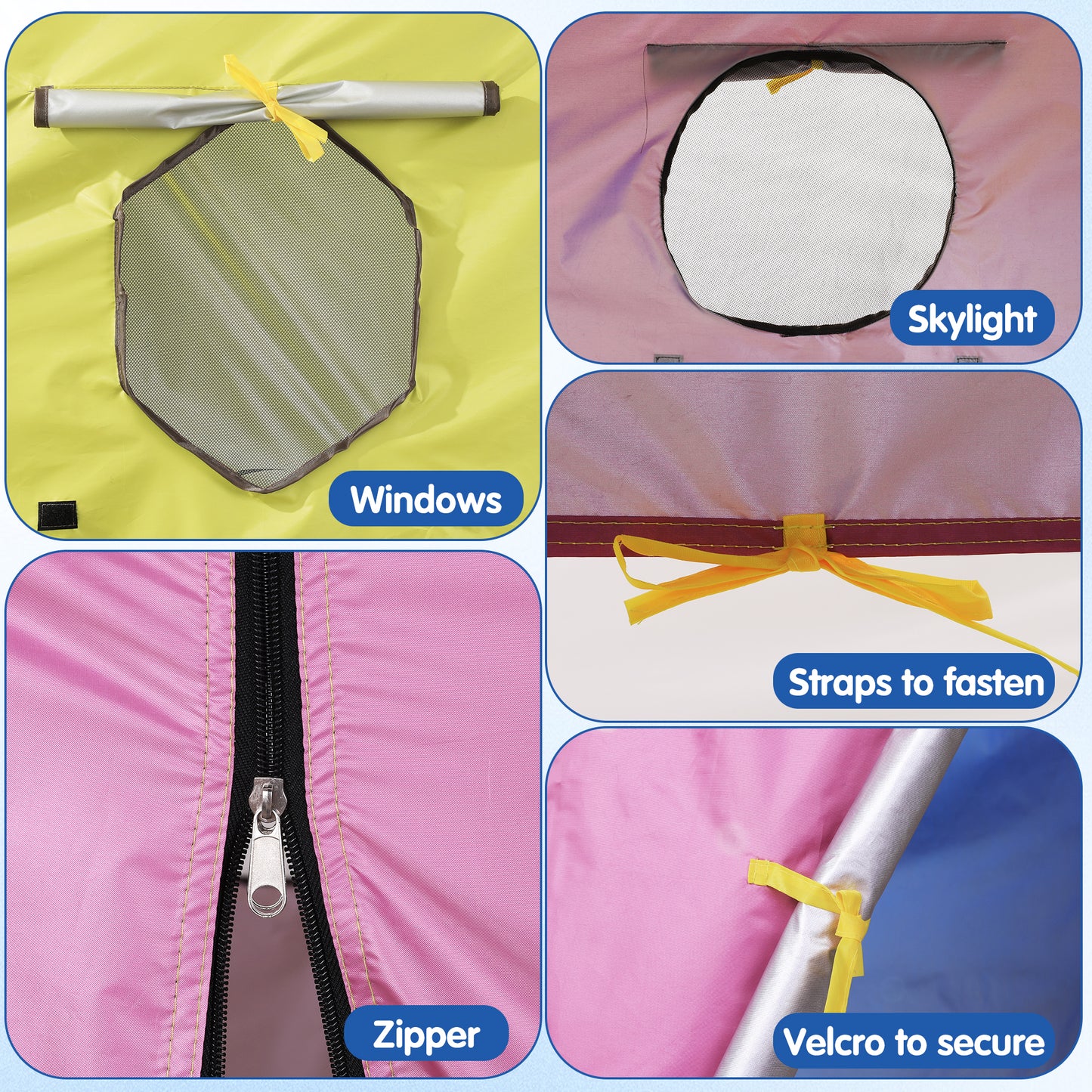 HOMBYS Cute Trampoline Tent Cover, 12ft/14ft Premium Waterproof Oxford with Sunscreen Coating, Fits 6 Straight Round Trampoline, Tent Only