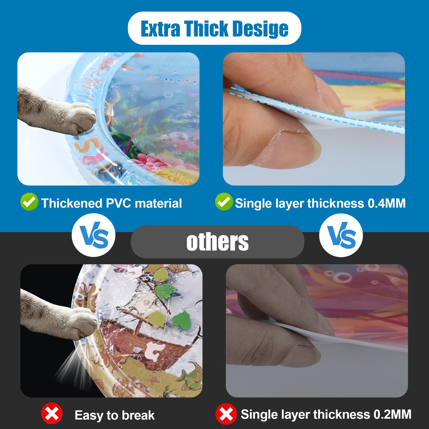 HOMBYS Upgrade New Thickened Cat Water Mat Water Sensory Play Mat for Cats New Interactive Water Sensory Playmat With Glow-in-the-dark Glitter Interactive Toys for Cats to Play