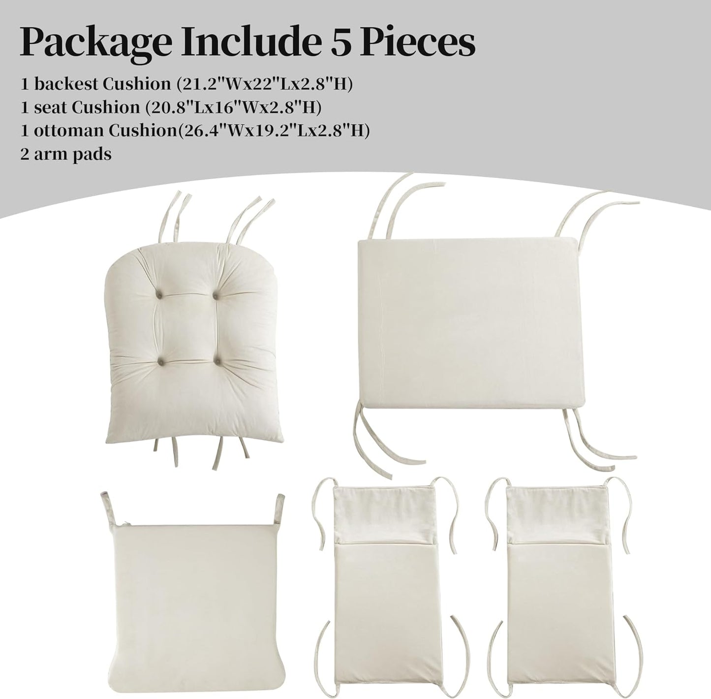 HOMBYS Glider Rocker Replacement Cushions 5 PCS with Storage Side Pocket, Velvet Fabric, Foam & Microfiber Filling, Non-Slip & Washable,Thickened & Supportive for Glider Rocking Chair