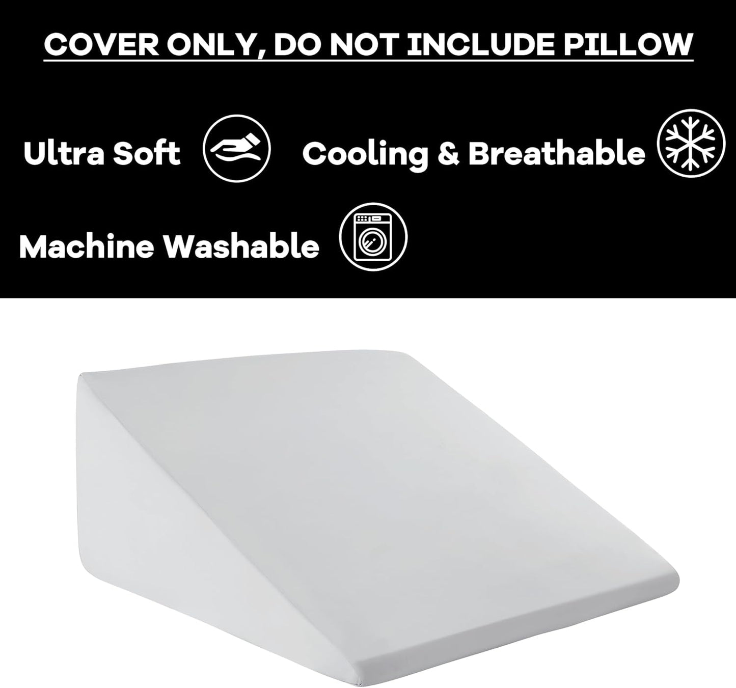 HOMBYS Cooling Bed Wedge Pillow Cover 1 Pack Q-max 0.4 Cool Pillowcases Super Soft & Skin-Friendly with Zipper Design, Removable & Machine Washable Pillowcase (Pillow not Include)