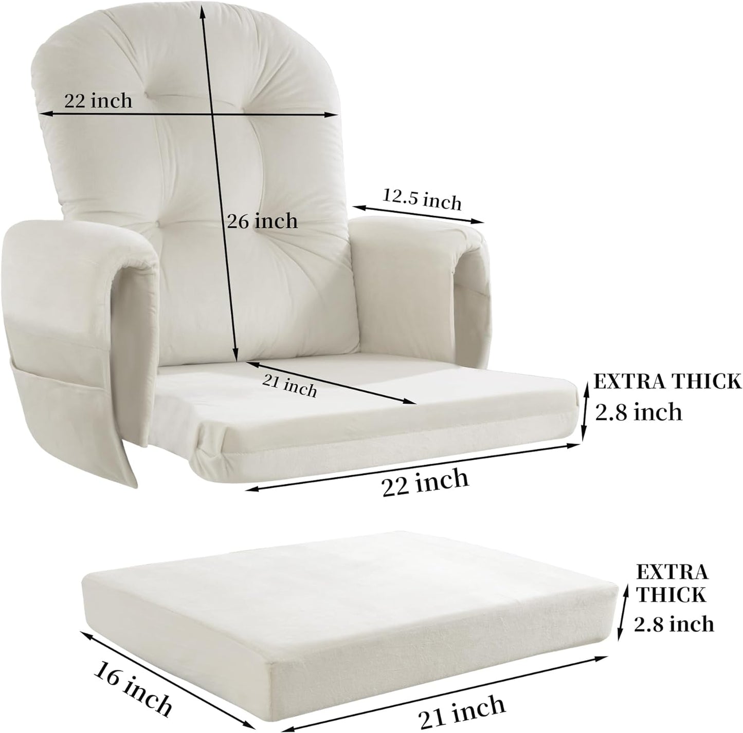 HOMBYS Glider Rocker Replacement Cushions 5 PCS with Storage Side Pocket, Velvet Fabric, Foam & Microfiber Filling, Non-Slip & Washable,Thickened & Supportive for Glider Rocking Chair