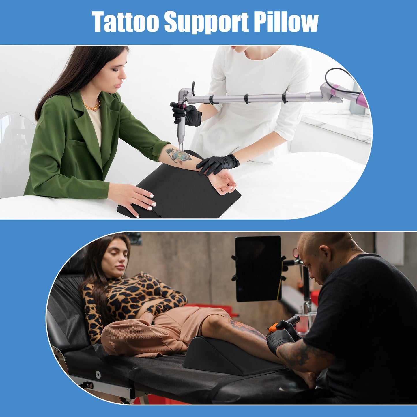 HOMBYS Wedge Bolster Pillow for Legs,Knee Wedge Pillow for Massage Table,Triangle Massage Bolsters for Under Legs,PU Leather Waterproof Foam Tatoo Pillow (Black)