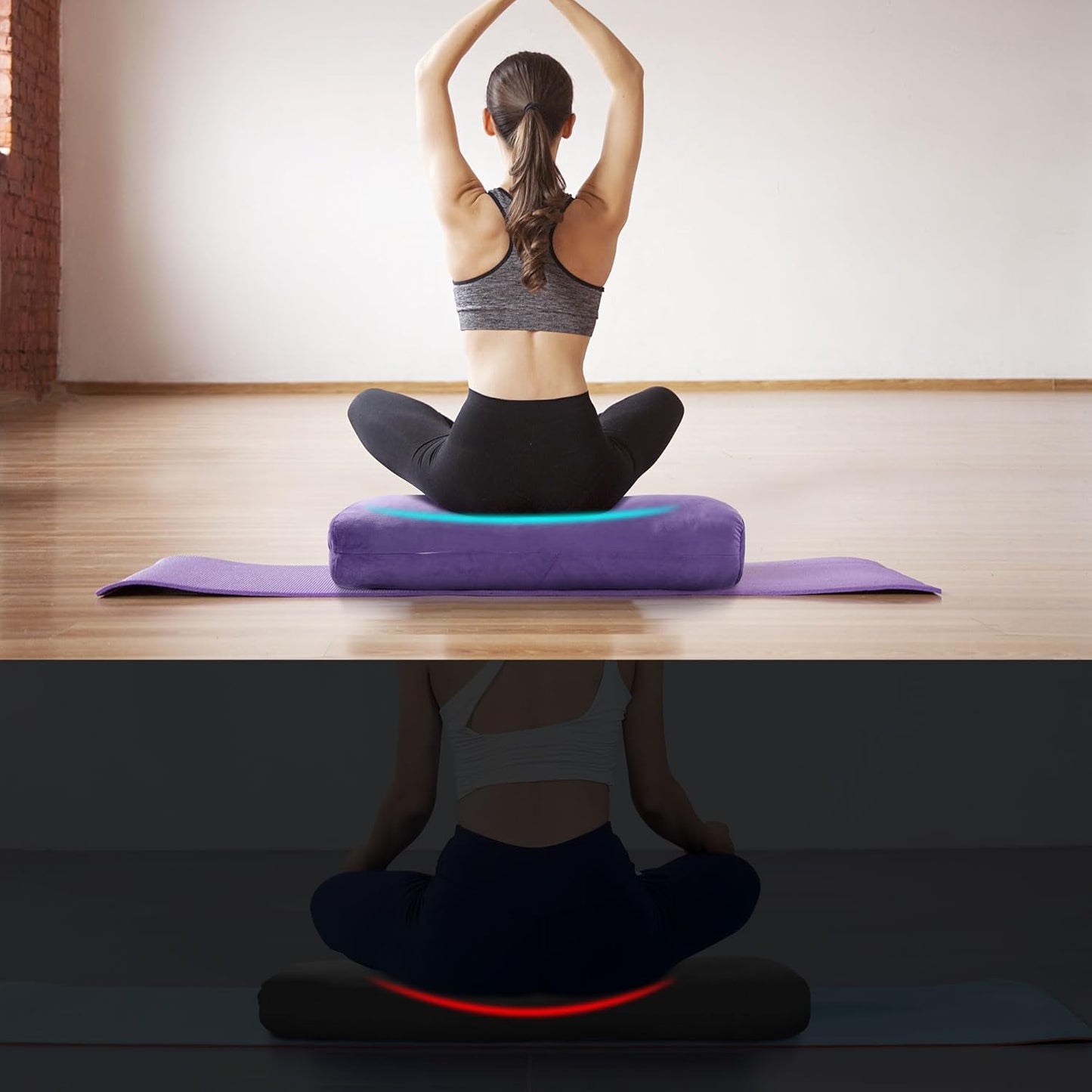 HOMBYS Shredded Foam Yoga Bolster Pillow for Restorative Yoga & Meditation, Versatile Rectangular Yoga Support Pillow Premium Meditation Cushion with Washable Velvet Cover& Carry Handle
