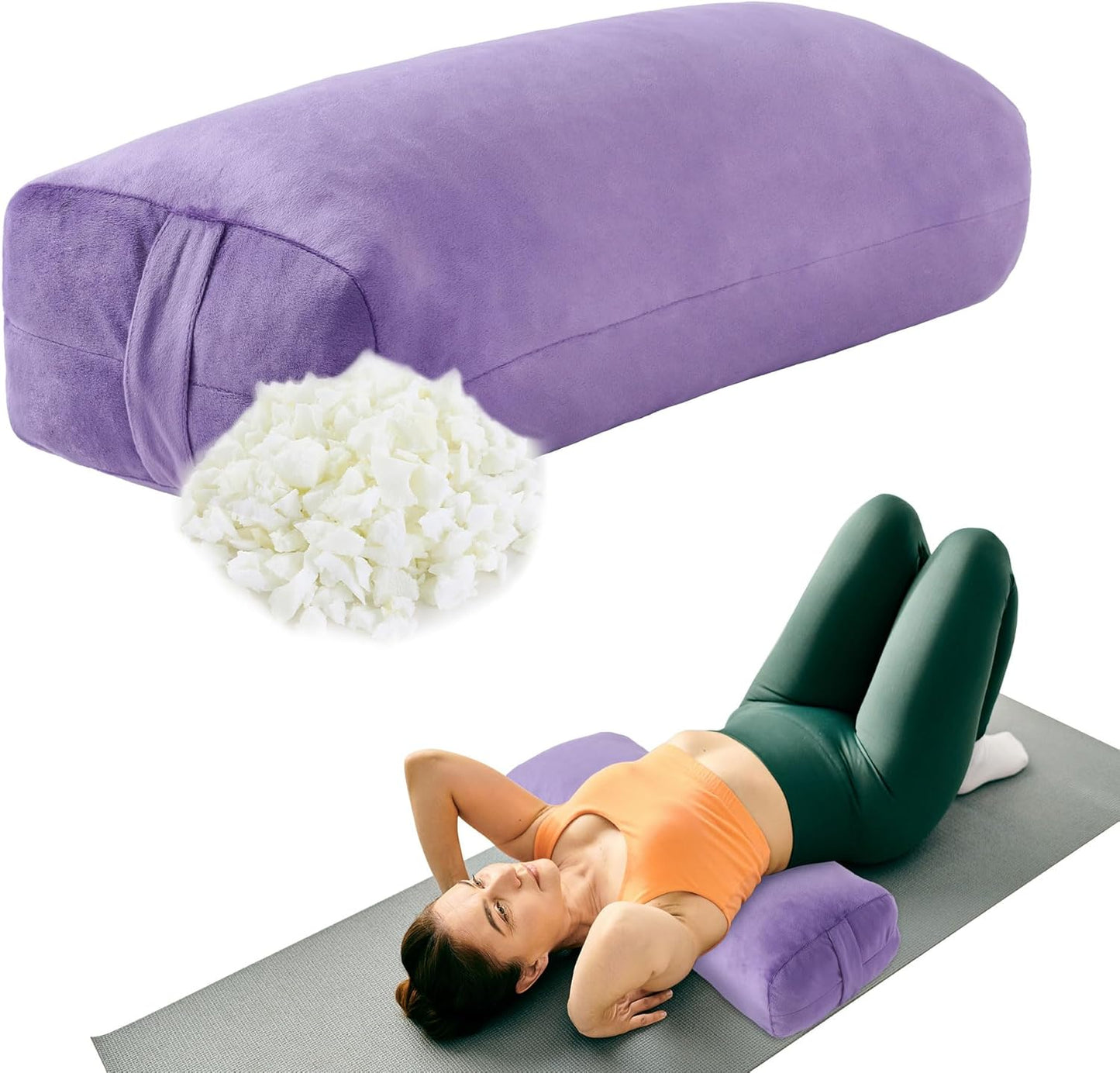 HOMBYS Shredded Foam Yoga Bolster Pillow for Restorative Yoga & Meditation, Versatile Rectangular Yoga Support Pillow Premium Meditation Cushion with Washable Velvet Cover& Carry Handle