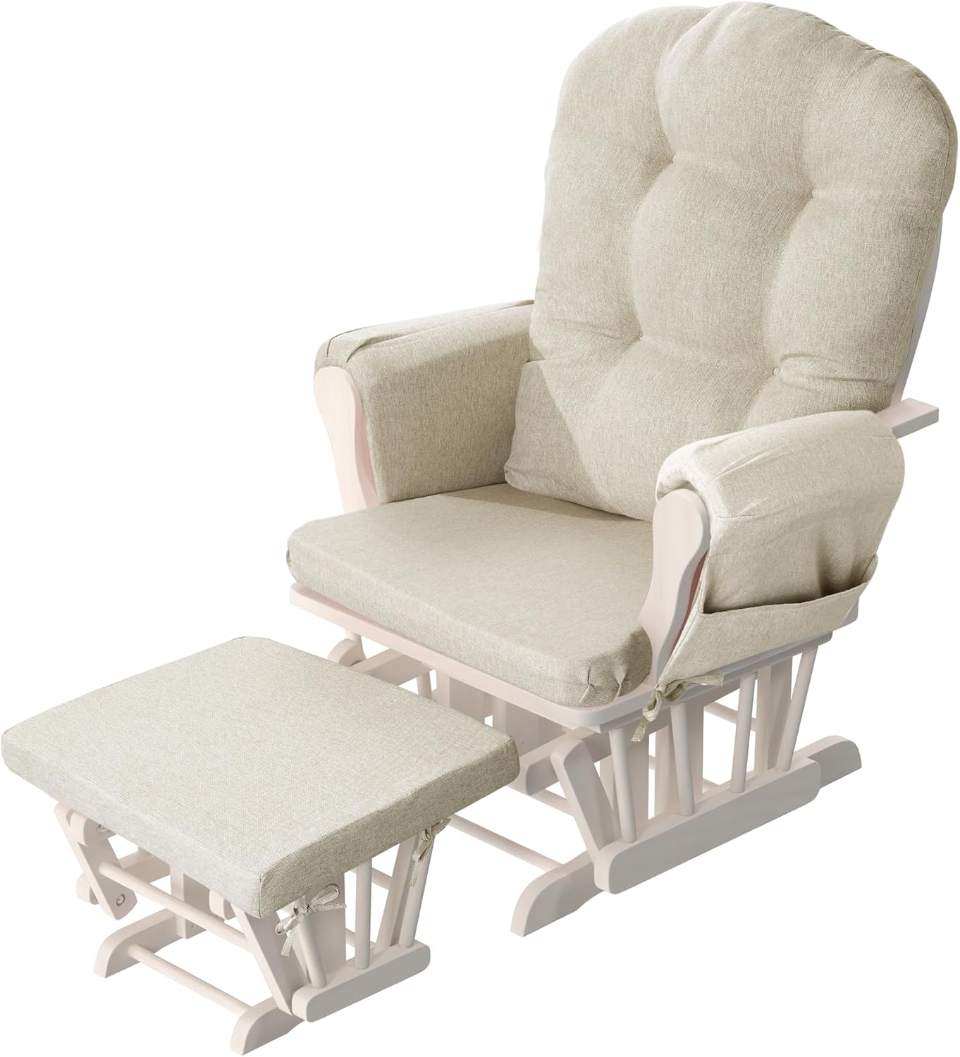 HOMBYS 5 PCS Glider Rocker Replacement Cushions with Storage Side Pocket,Linen-Like Fabric, Foam & Microfiber Filling, Non-Slip & Washable,Thickened & Supportive for Glider Rocking Chair