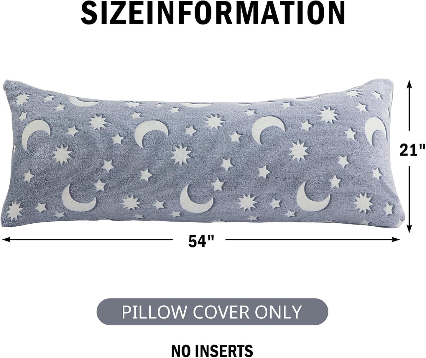 HOMBYS Glow in The Dark Body Pillow Cover, Soft Velvet Fluffy Bed Pillow Case, Fuzzy Long Pillowcase for Kids Boys Childern, Plush Decorative Throw Pillow Cover, 21x54 Inches