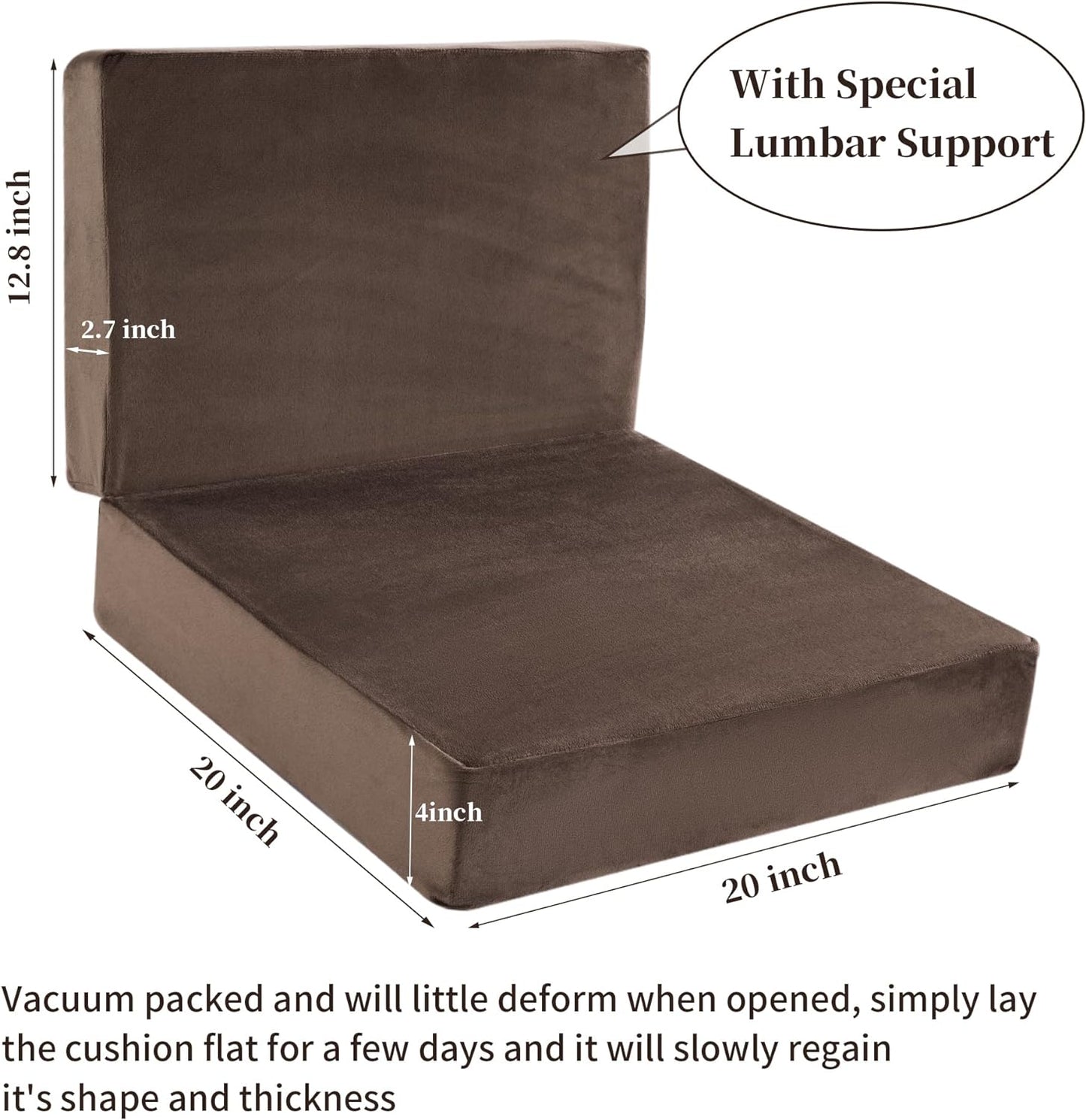 HOMBYS Memory Foam Recliner Cushion for Elderly, 20x20x4 Extra Large Non-Slip Seat Cushion with Back Support Cushions, Lumbar Support - Thick and Supportive (20"x20"x4", Brown)