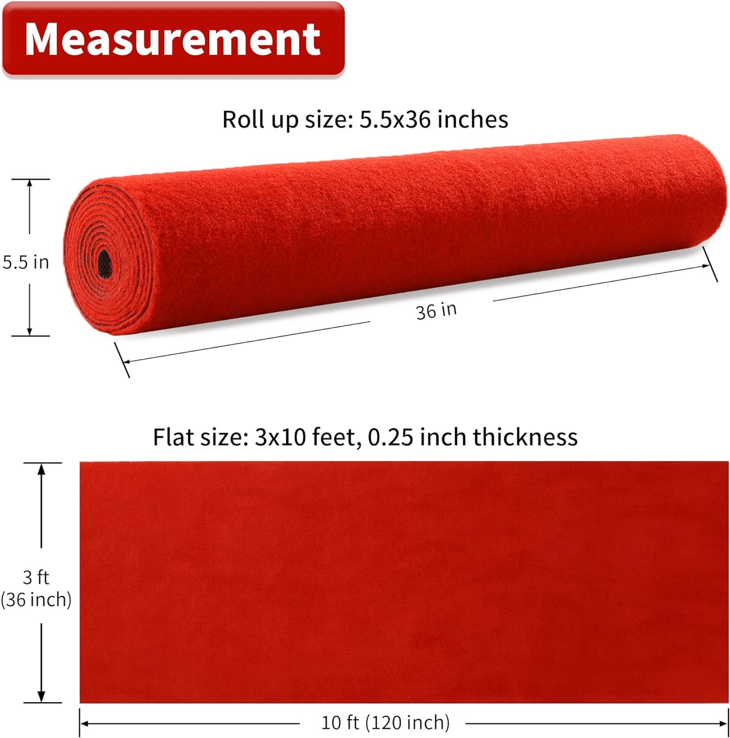 HOMBYS Extra Thick Red Carpet Runner for Events, Not Slip Red Aisle Runway Rug for Party Wedding & Special Events Decorations (Red, 3x10 ft)