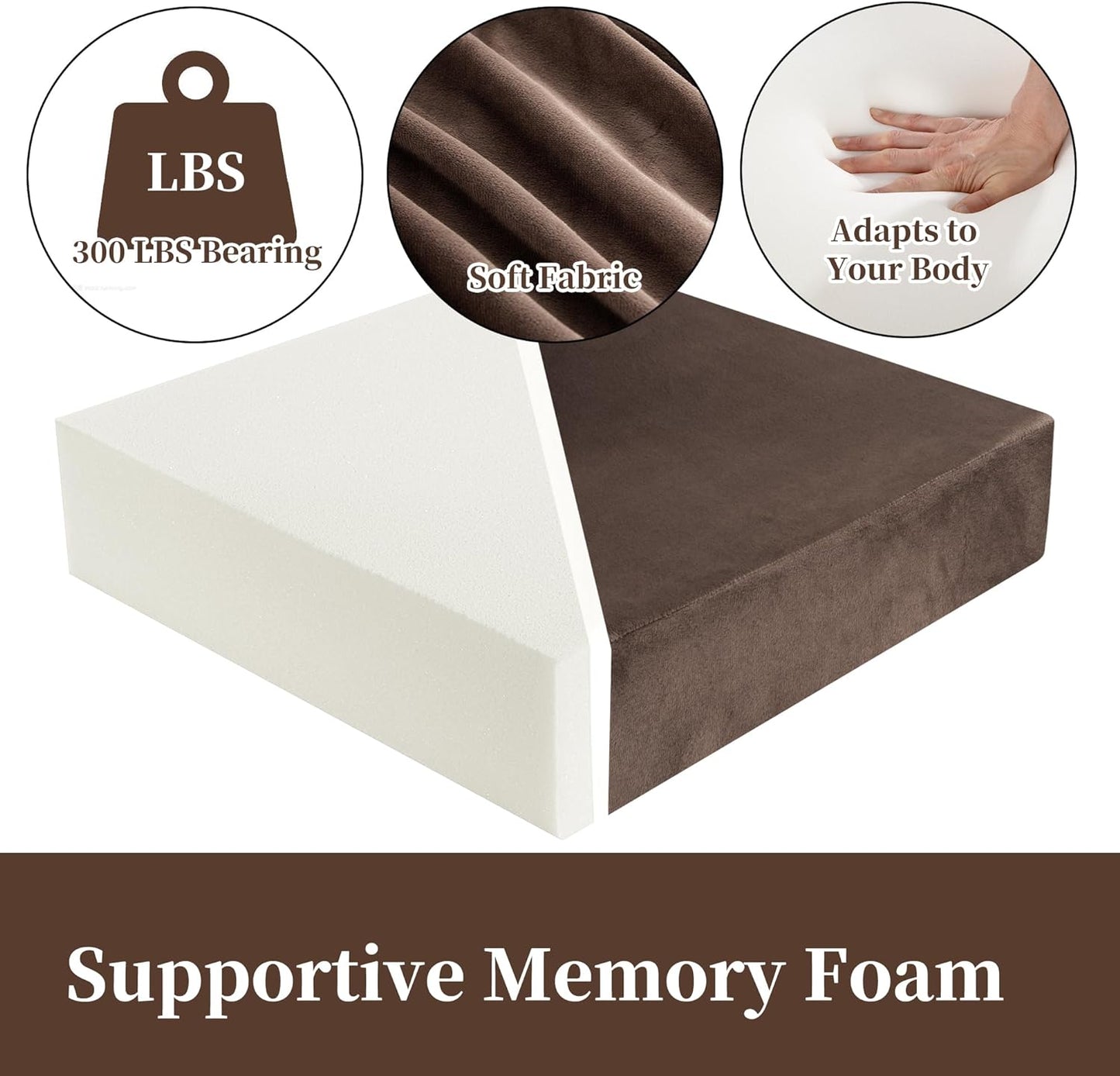 HOMBYS Memory Foam Recliner Cushion for Elderly, 20x20x4 Extra Large Non-Slip Seat Cushion with Back Support Cushions, Lumbar Support - Thick and Supportive (20"x20"x4", Brown)