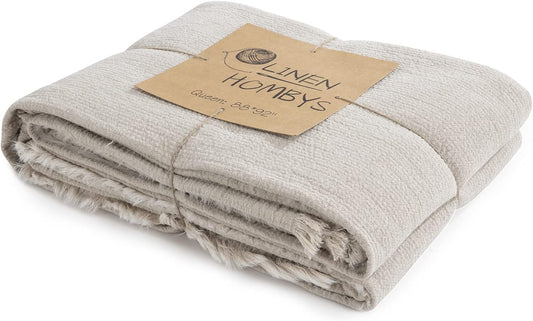 HOMBYS 92"x108" 100% Pure Linen Oversized King Blanket-Soft Linen Reversible Throw Blanket in Natural Linen Color Bed Blanket(Linen, 92"x108")