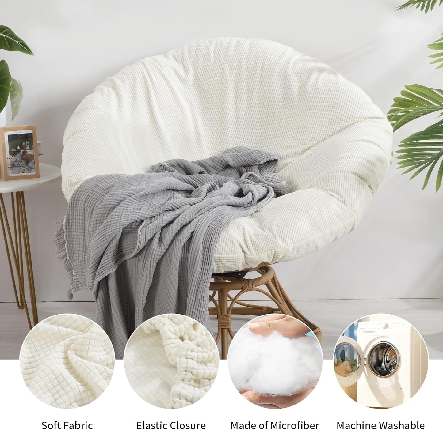 HOMBYS Cover for Papasan Cushion, Soft Slipcover Only, Removable and Machine Washable Chair Cushion Covers with Elastic Closure