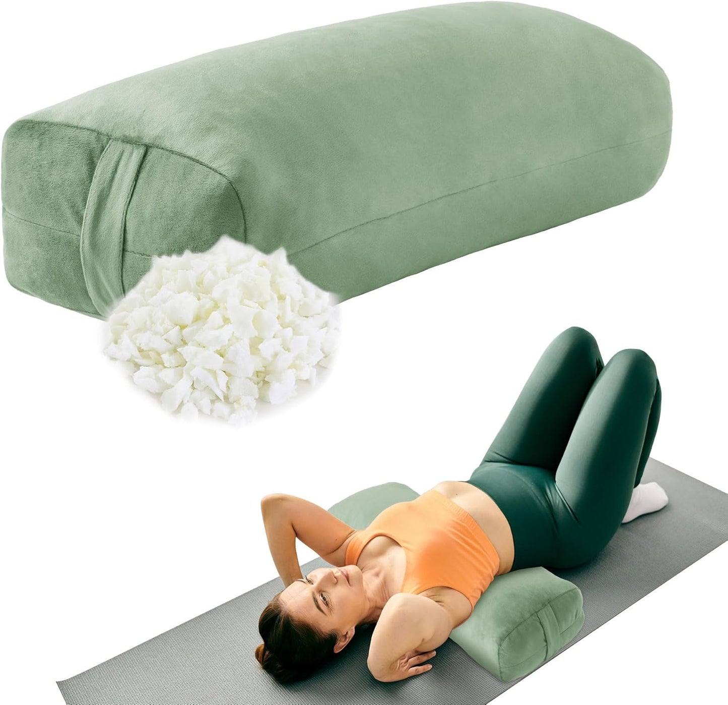 HOMBYS Shredded Foam Yoga Bolster Pillow for Restorative Yoga & Meditation, Versatile Rectangular Yoga Support Pillow Premium Meditation Cushion with Washable Velvet Cover& Carry Handle