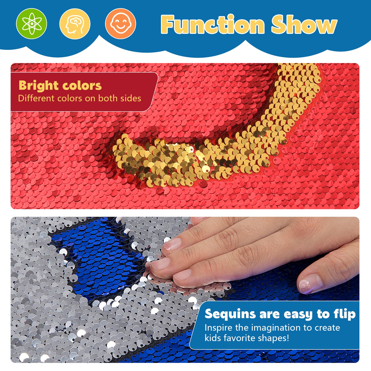 HOMBYS 12 Packs Sequin Fabric Wall Panel for Kids, Reversible Sensory Wall Sequin Flip Fabric Mat Wall Hangings Decoration, Fun Toys for Early Learning and Play, 15.7” x 11.8”