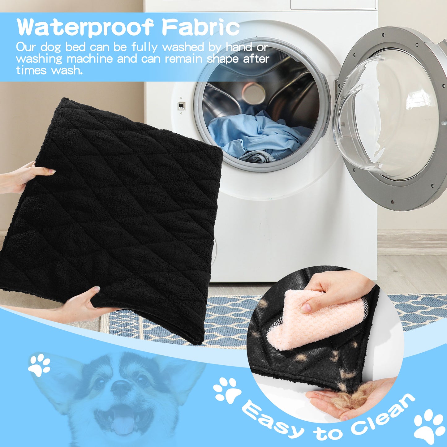 HOMBYS Indestructible Dog Bed for Crate,Large Waterproof Chew Proof Dog Bed,Reviserable Durable Dog Bed for Aggressive Chewers,Machine Washable Tough Dog Bed,Reversible Pee Proof Fleece Flat Dog Pad