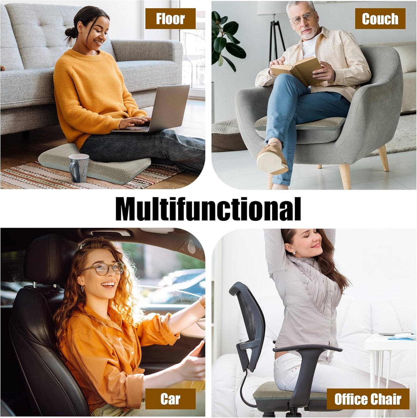 HOMBYS Tufted Furry Recliner Seat Cushion for Elderly Foam Curved Edge Large Square Seat Cushion for Recliner Chair, Floor Pillow, Office Chair, Car, No Pressure on Thighs