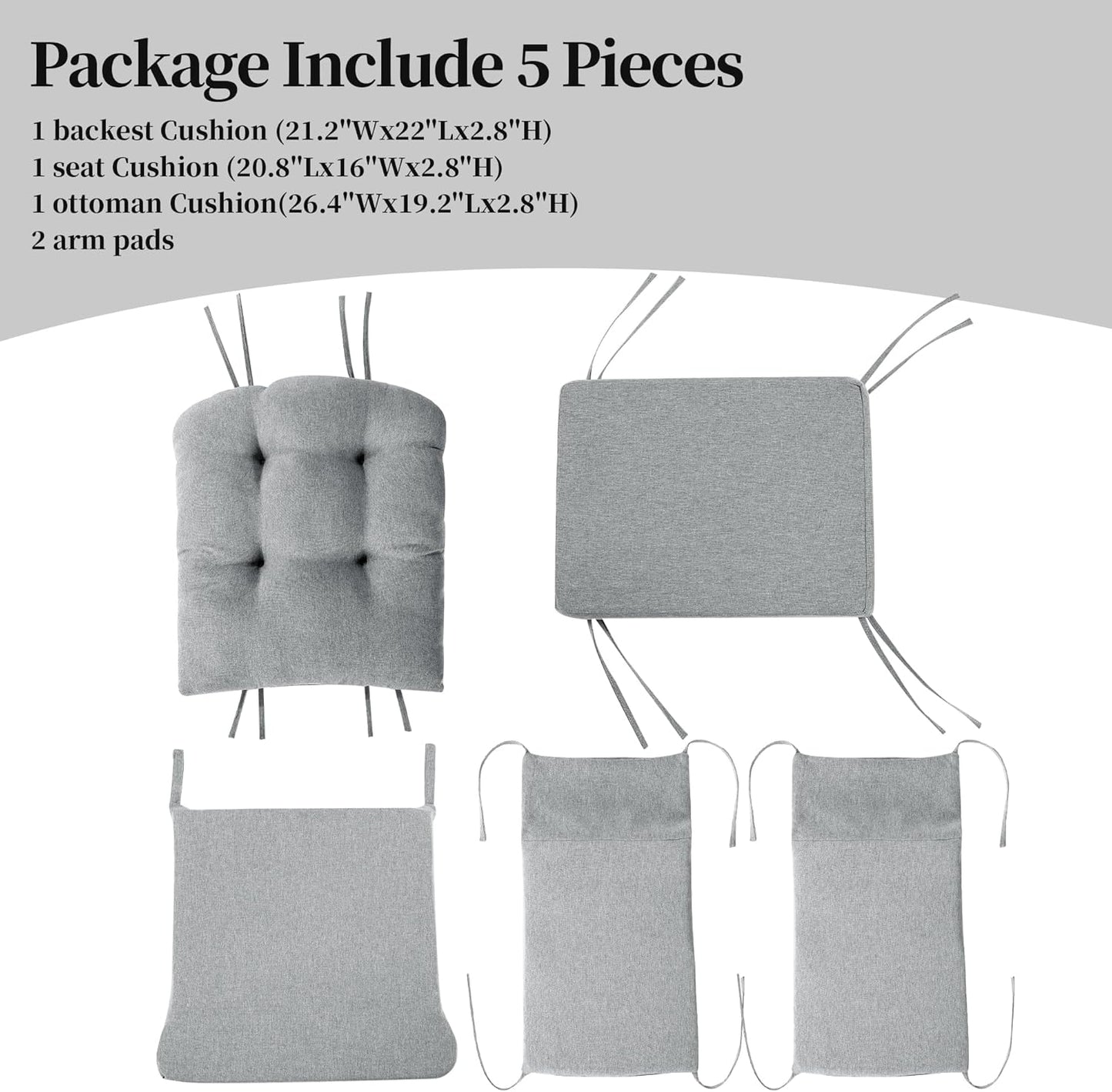 HOMBYS 5 PCS Glider Rocker Replacement Cushions with Storage Side Pocket,Linen-Like Fabric, Foam & Microfiber Filling, Non-Slip & Washable,Thickened & Supportive for Glider Rocking Chair