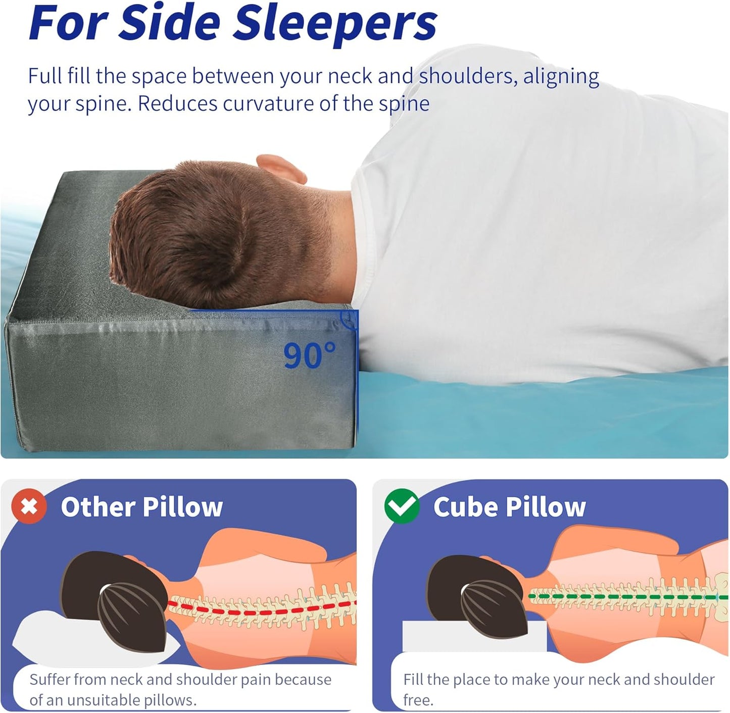 HOMBYS Pillowcase for Cube Pillow-Silky and Smooth Satin Pillowcase with Hidden Zip (ONLY Pillowcase) (24"x12"x5.5")