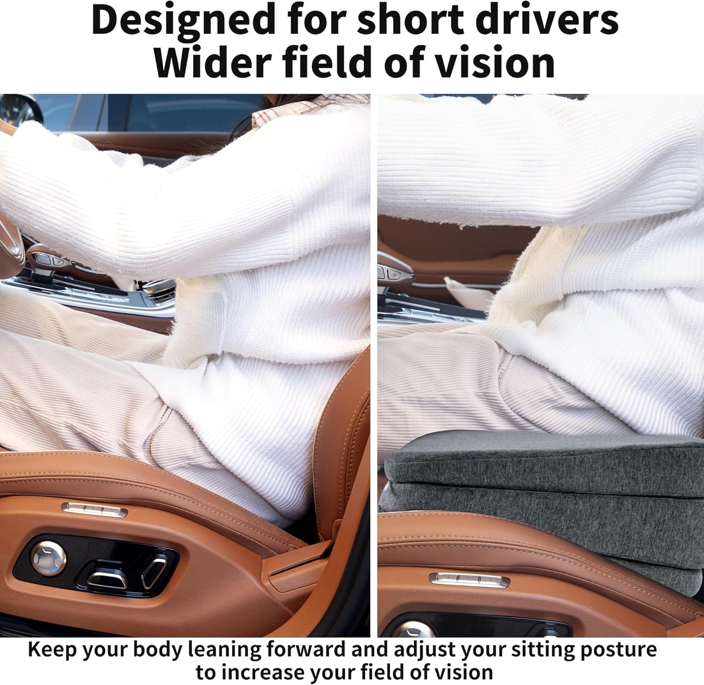 HOMBYS Adjustable Car Booster Seat for Short Drivers, 3 Heights for Different People, Adult Car Seat Cushions for Driving, Supportive Car Seat Pad for Lower Back Pain Reduce, (17"x13.8"x6.3", Grey)