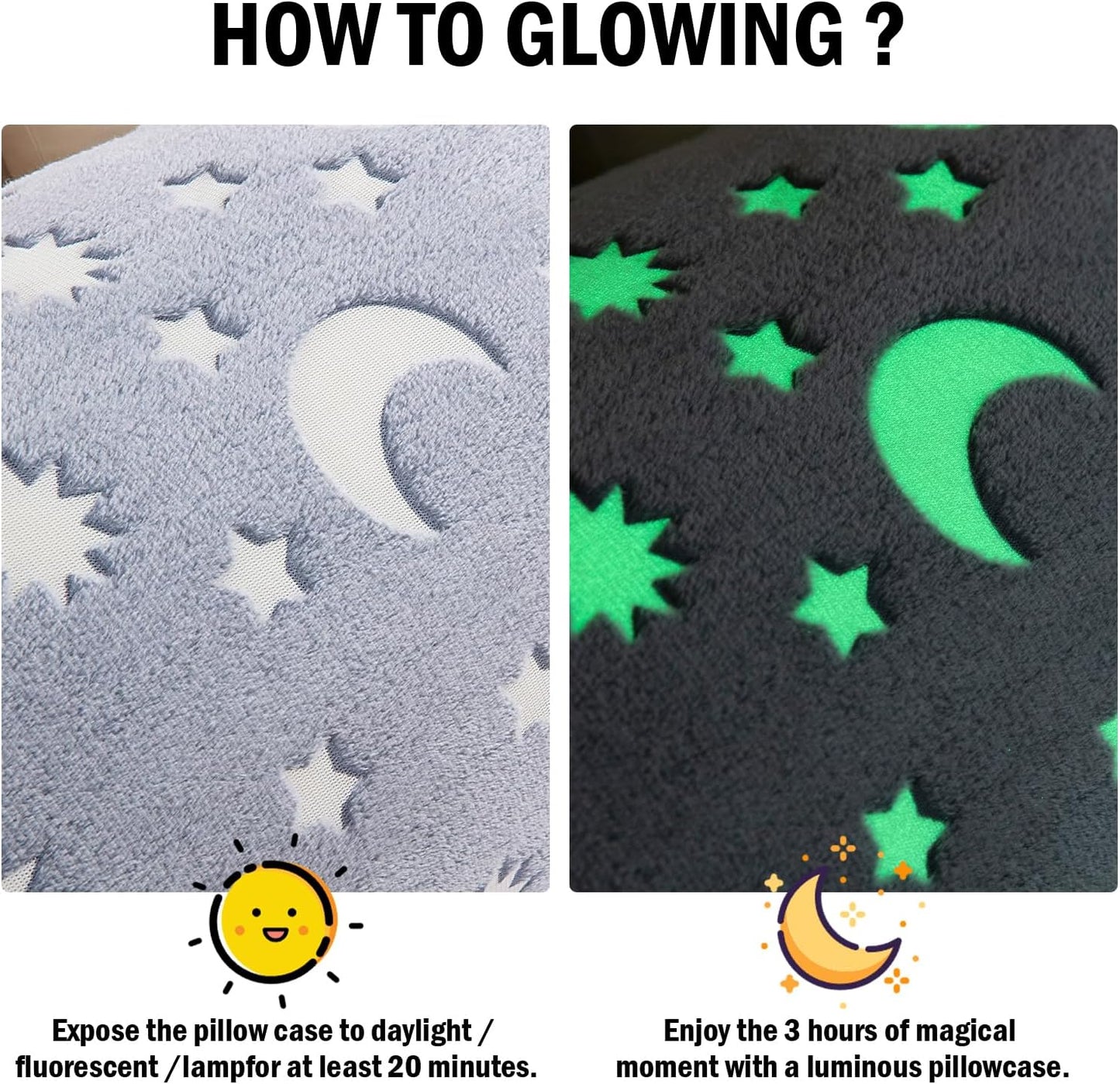 HOMBYS Glow in The Dark Body Pillow Cover, Soft Velvet Fluffy Bed Pillow Case, Fuzzy Long Pillowcase for Kids Boys Childern, Plush Decorative Throw Pillow Cover, 21x54 Inches