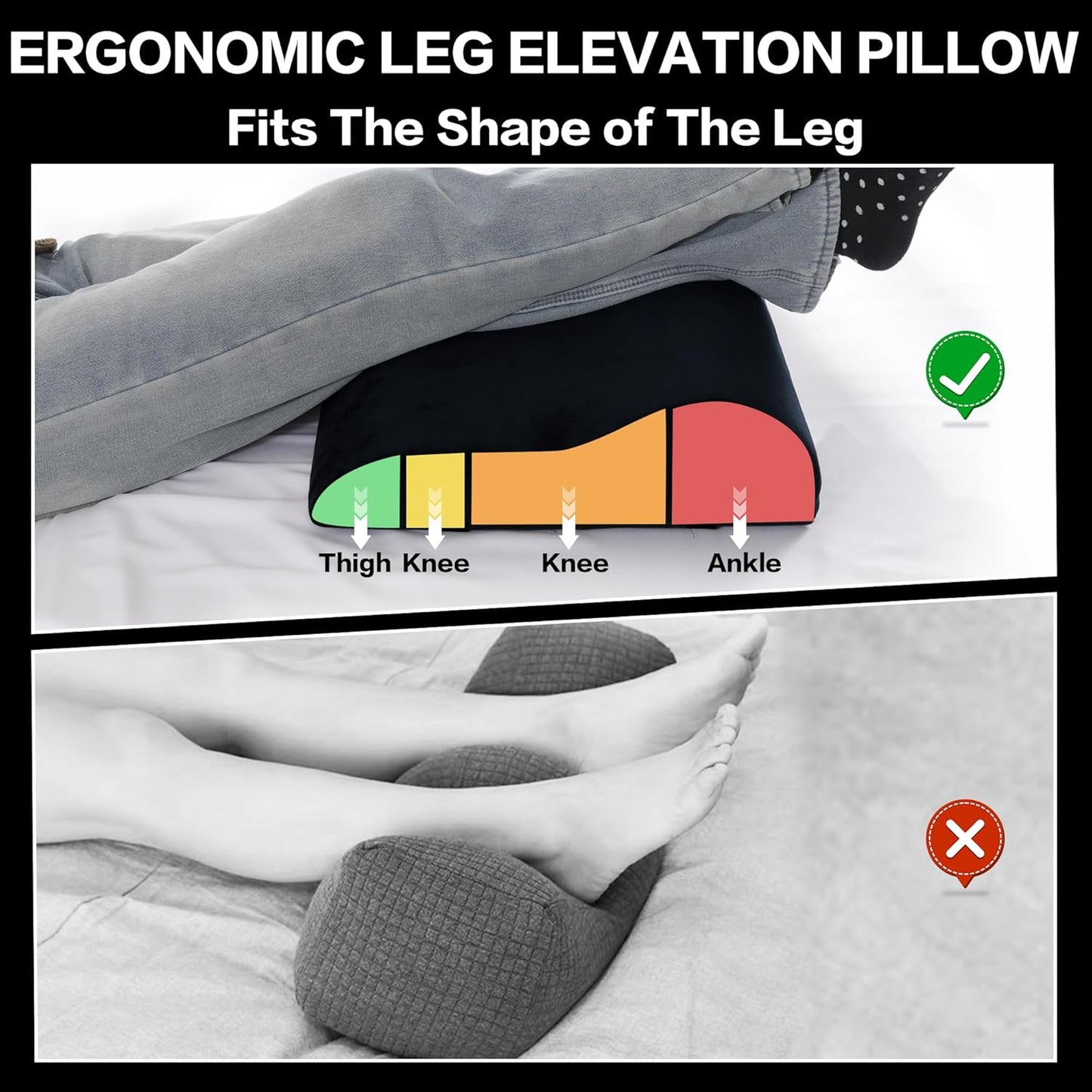 HOMBYS Extra Large Recliner Leg Pillow, Foam Foot Rest Cushion Wave Shape Recliner Footrest Extender, Multi Purpose Back & Lumbar Support Pillow for Bed, Sofa Couch