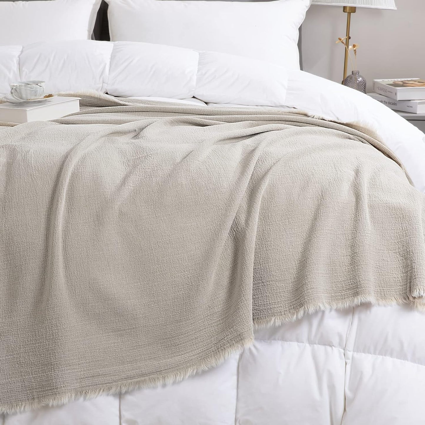 HOMBYS 92"x108" 100% Pure Linen Oversized King Blanket-Soft Linen Reversible Throw Blanket in Natural Linen Color Bed Blanket(Linen, 92"x108")