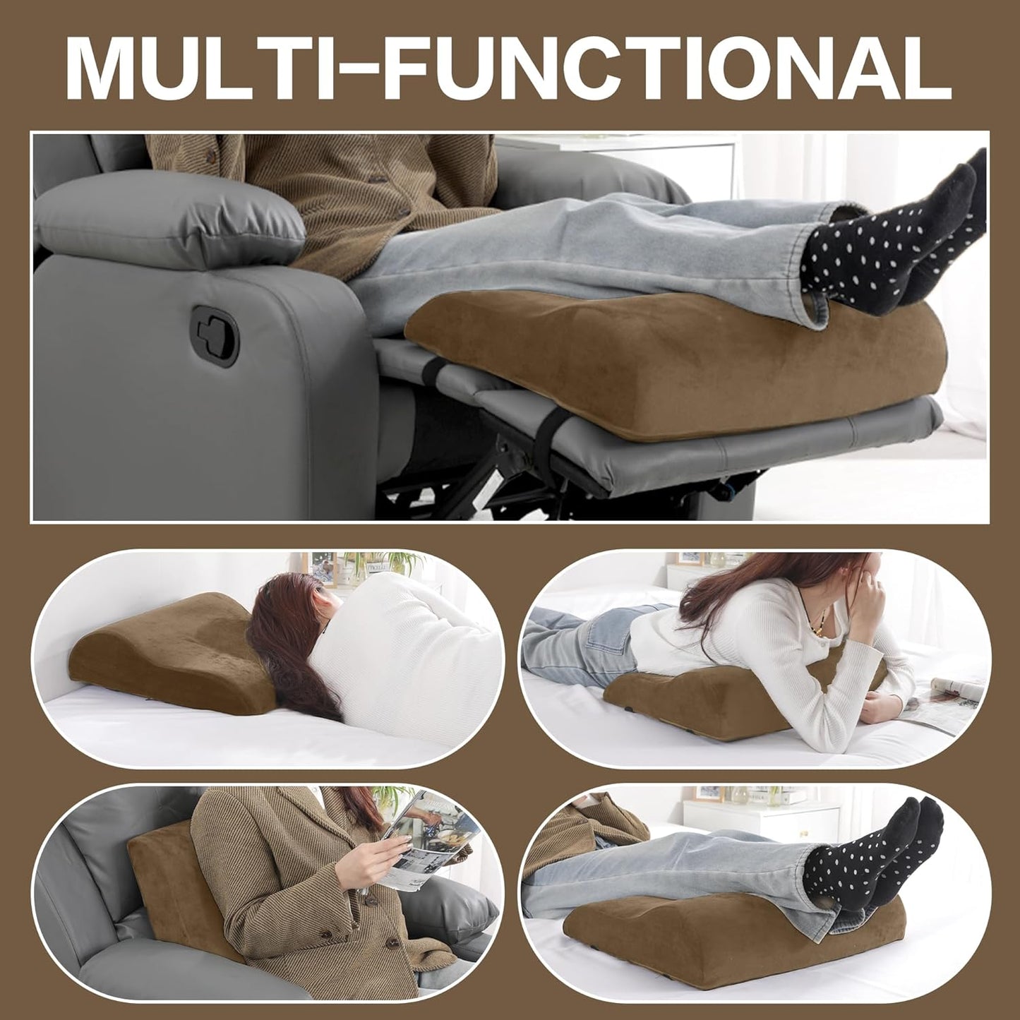 HOMBYS Extra Large Recliner Leg Pillow, Foam Foot Rest Cushion Wave Shape Recliner Footrest Extender, Multi Purpose Back & Lumbar Support Pillow for Bed, Sofa Couch