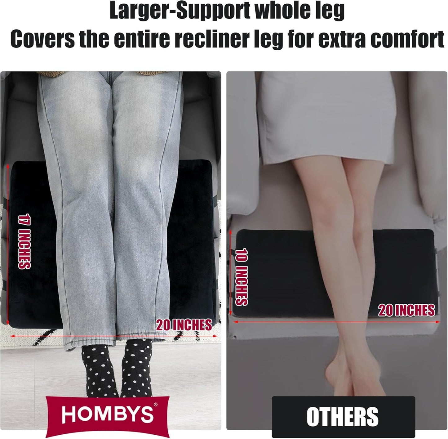 HOMBYS Extra Large Recliner Leg Pillow, Foam Foot Rest Cushion Wave Shape Recliner Footrest Extender, Multi Purpose Back & Lumbar Support Pillow for Bed, Sofa Couch