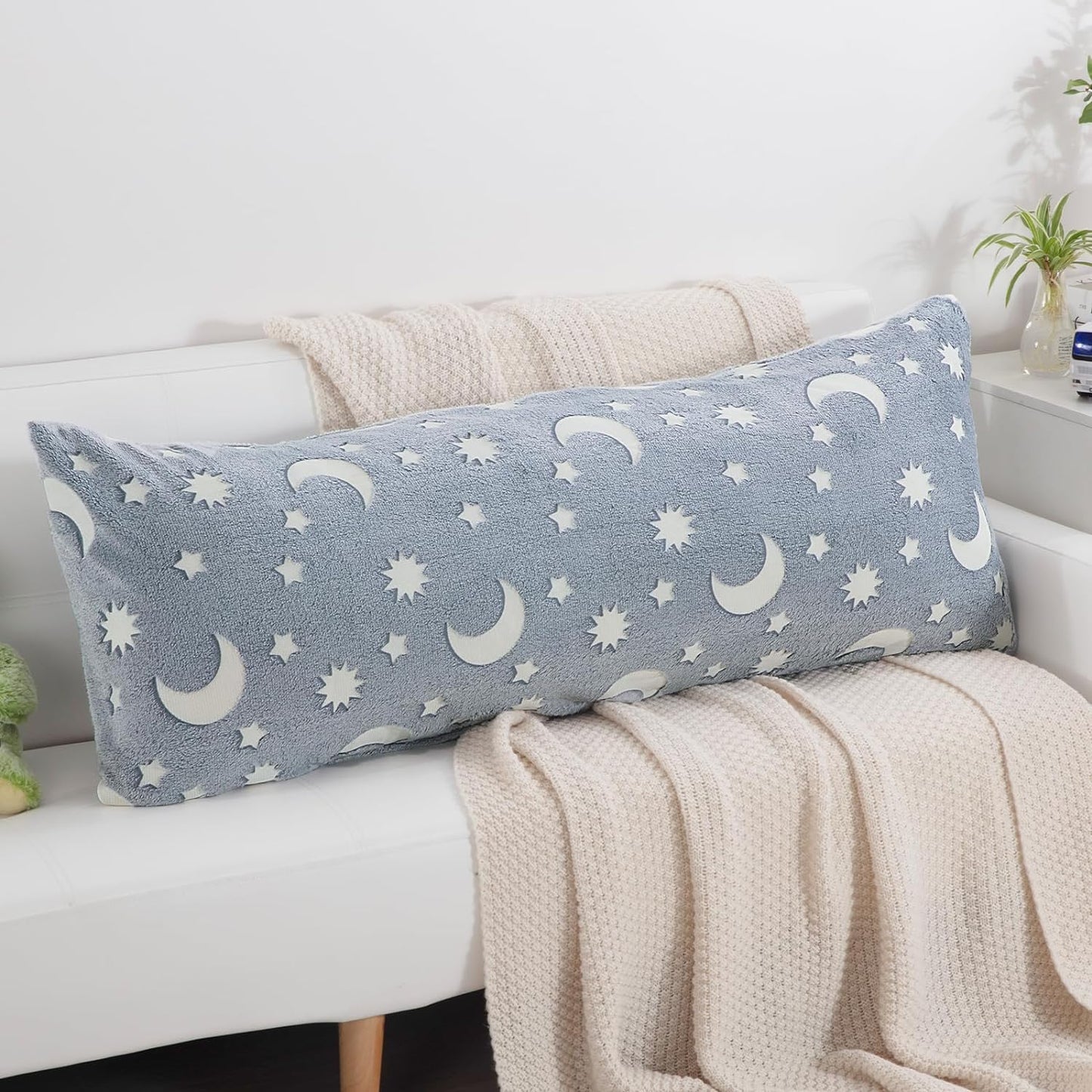 HOMBYS Glow in The Dark Body Pillow Cover, Soft Velvet Fluffy Bed Pillow Case, Fuzzy Long Pillowcase for Kids Boys Childern, Plush Decorative Throw Pillow Cover, 21x54 Inches