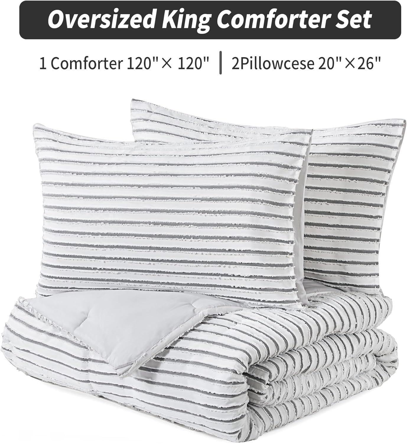 HOMBYS Oversized King Boho Comforter Set, Black White Tufted Jacquard Geometry Bedding Comforter for King Bed, Shabby Chic Bed Sets with 2 Matching