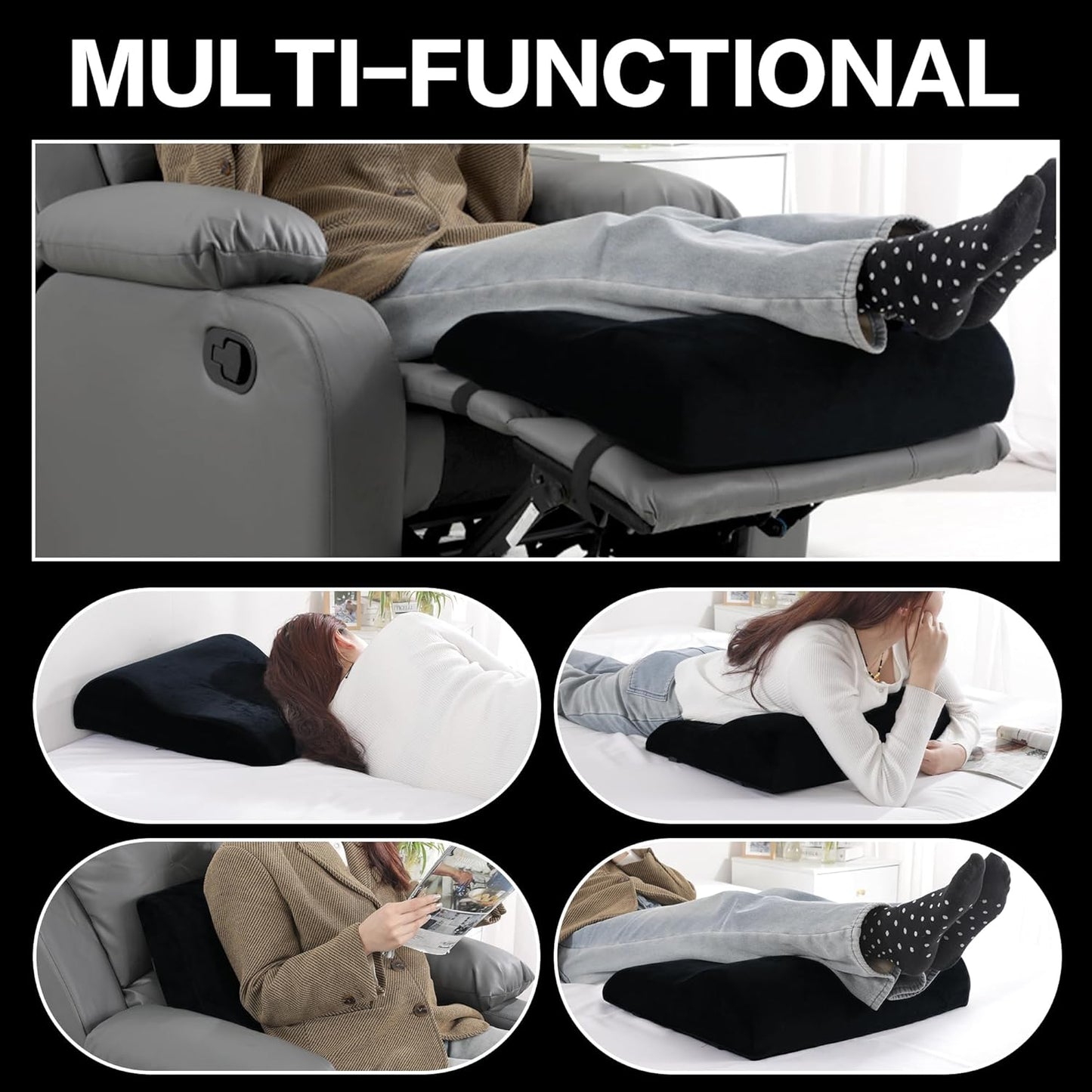 HOMBYS Extra Large Recliner Leg Pillow, Foam Foot Rest Cushion Wave Shape Recliner Footrest Extender, Multi Purpose Back & Lumbar Support Pillow for Bed, Sofa Couch