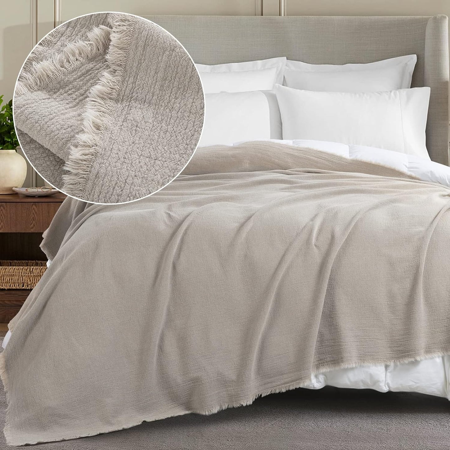 HOMBYS 92"x108" 100% Pure Linen Oversized King Blanket-Soft Linen Reversible Throw Blanket in Natural Linen Color Bed Blanket(Linen, 92"x108")