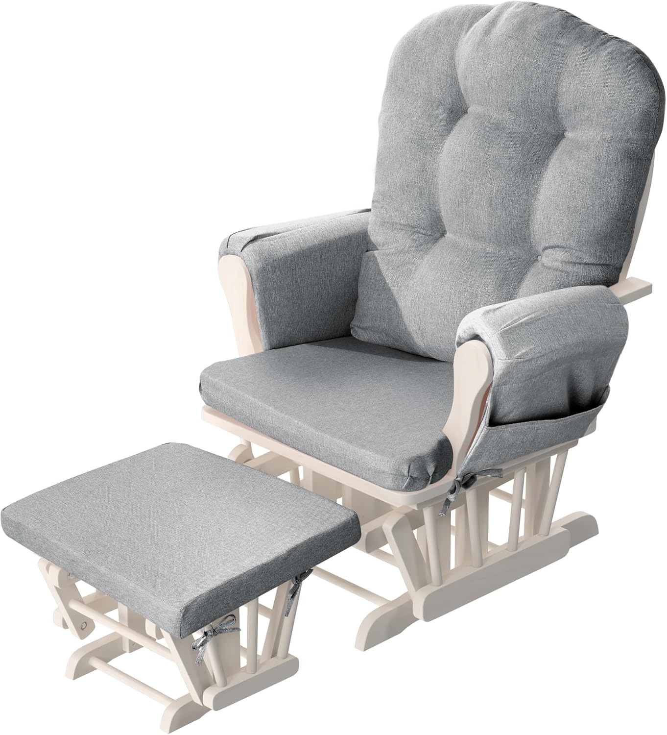 HOMBYS 5 PCS Glider Rocker Replacement Cushions with Storage Side Pocket,Linen-Like Fabric, Foam & Microfiber Filling, Non-Slip & Washable,Thickened & Supportive for Glider Rocking Chair