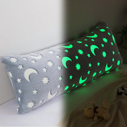 HOMBYS Glow in The Dark Body Pillow Cover, Soft Velvet Fluffy Bed Pillow Case, Fuzzy Long Pillowcase for Kids Boys Childern, Plush Decorative Throw Pillow Cover, 21x54 Inches