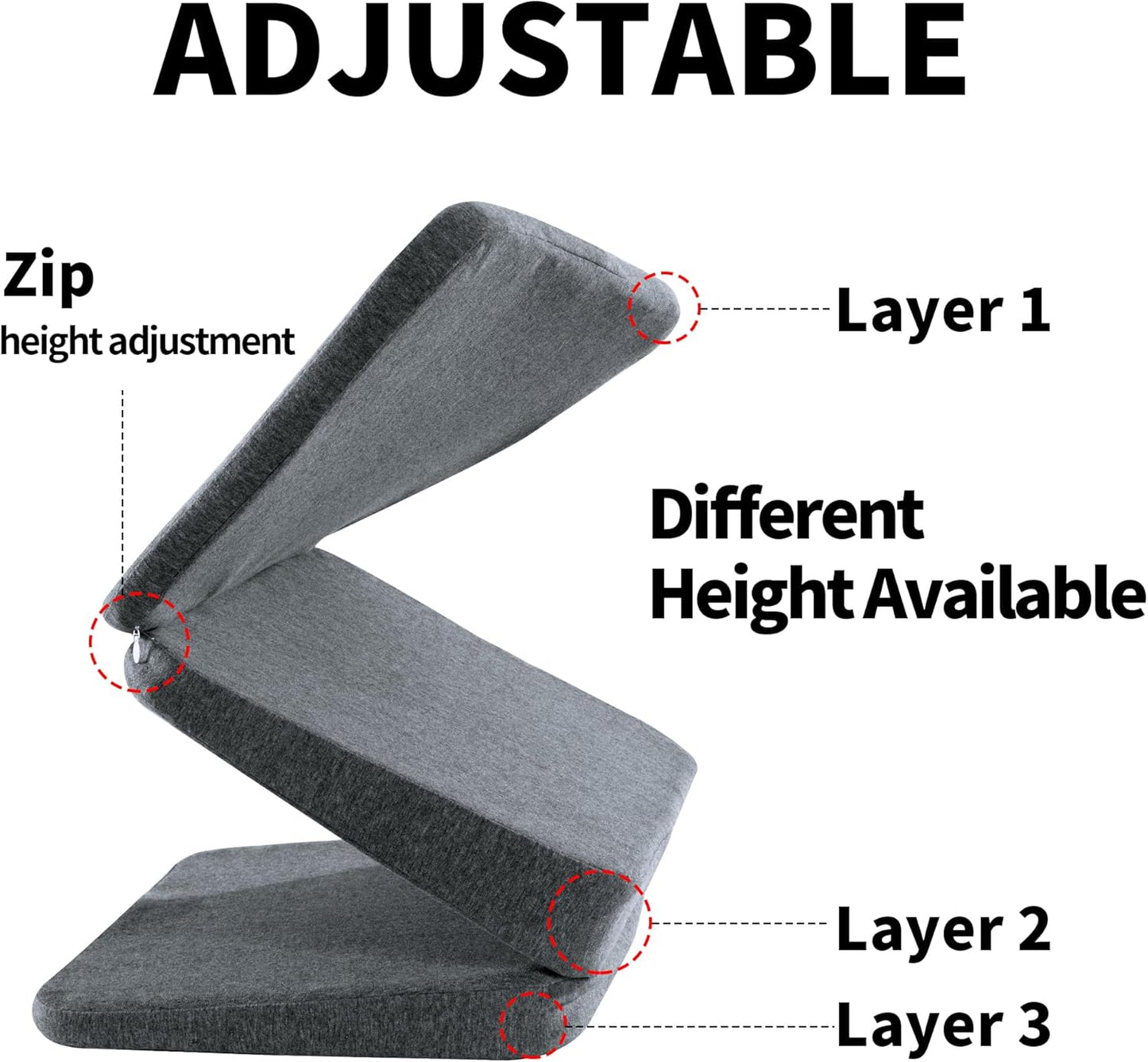 HOMBYS Adjustable Car Booster Seat for Short Drivers, 3 Heights for Different People, Adult Car Seat Cushions for Driving, Supportive Car Seat Pad for Lower Back Pain Reduce, (17"x13.8"x6.3", Grey)