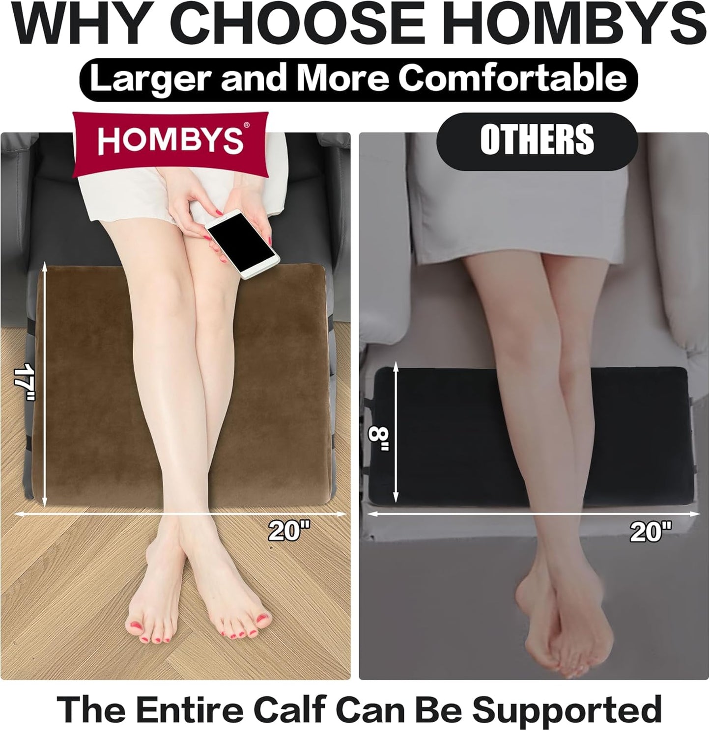 HOMBYS Extra Large Recliner Leg Pillow, Foam Foot Rest Cushion Wave Shape Recliner Footrest Extender, Multi Purpose Back & Lumbar Support Pillow for Bed, Sofa Couch