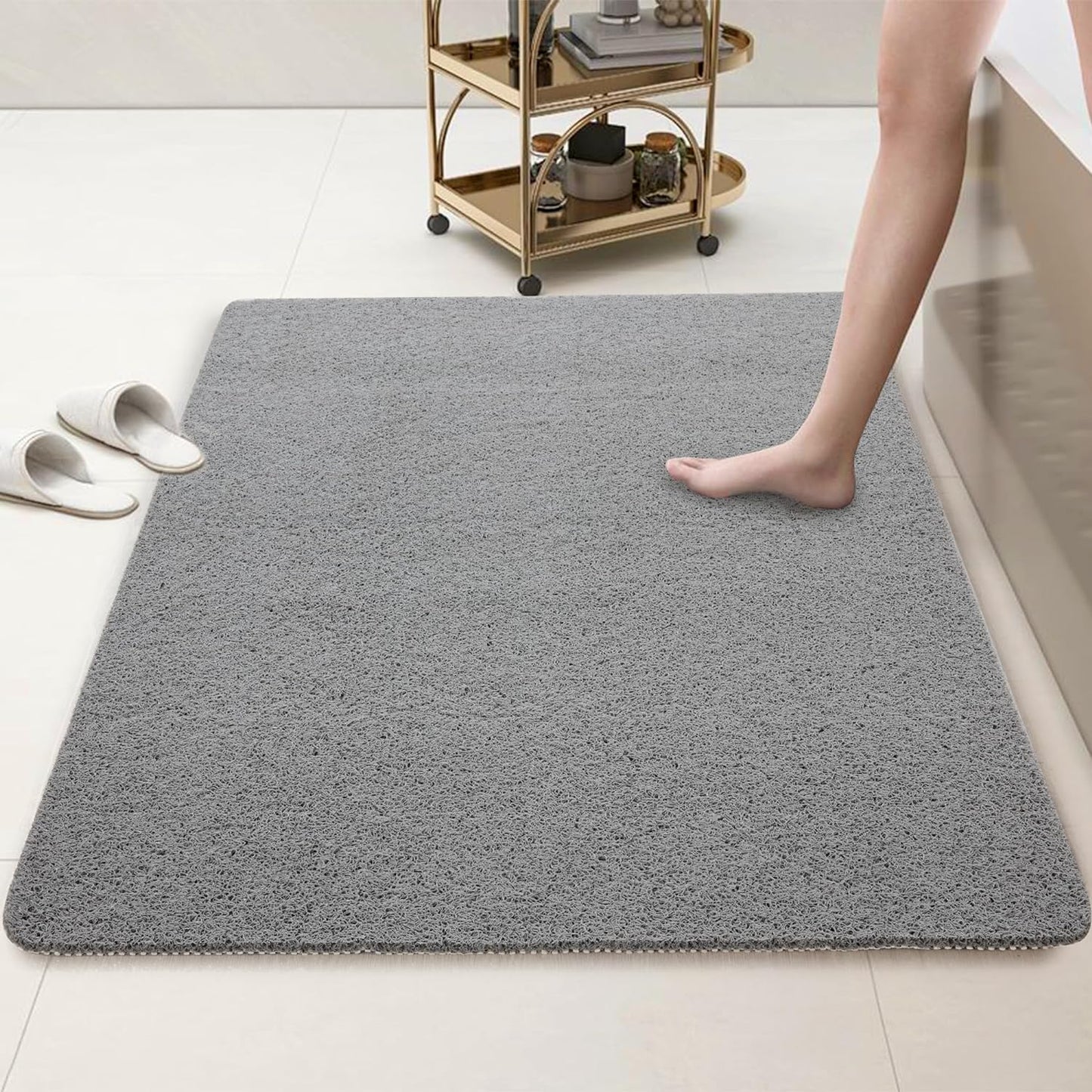 HOMBYS Extra Large Shower Mat for Shower Stall Tub, Non Slip Bath Mat Bathroom Accessories, PVC Loofah Mats for Shower and Bathroom, Quick Drying, Grey