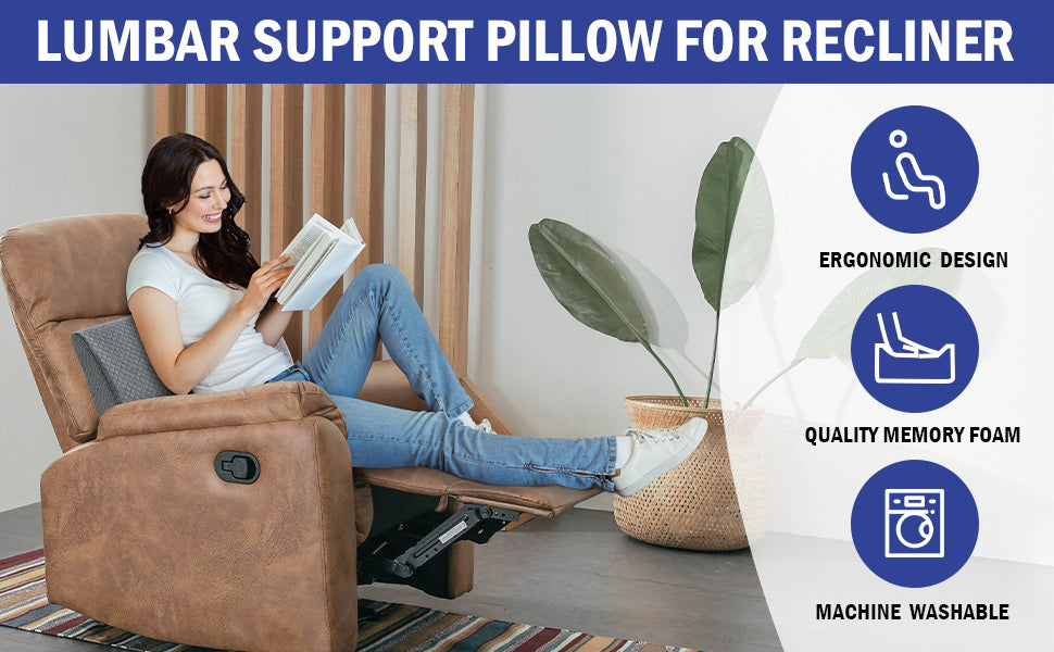 HOMBYS Lumbar Support Pillow for Recliner Chair, Memory Foam Back Support Cushion for Elderly,Extra Large Lumbar Support Pillow,Thick Backrest for Home Reading (Grey, 20“x13.5"x5")