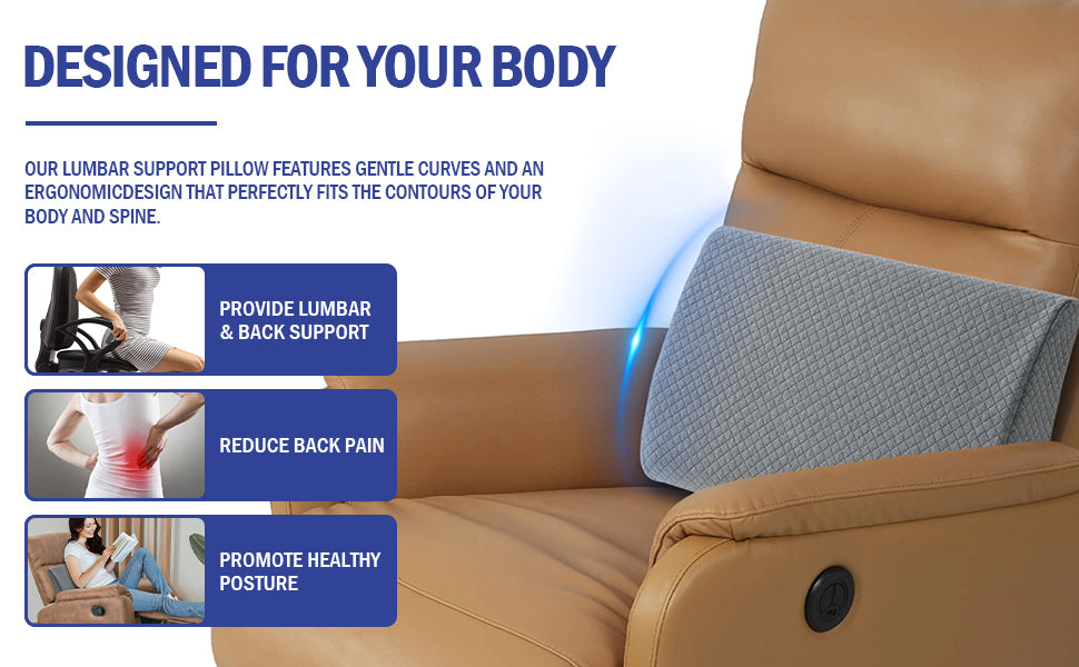 HOMBYS Lumbar Support Pillow for Recliner Chair, Memory Foam Back Support Cushion for Elderly,Extra Large Lumbar Support Pillow,Thick Backrest for Home Reading (Grey, 20“x13.5"x5")