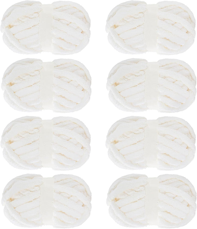 Hombys Cream White Chunky Chenille Yarn — 8 Skeins, 27 yd / 8 oz Each