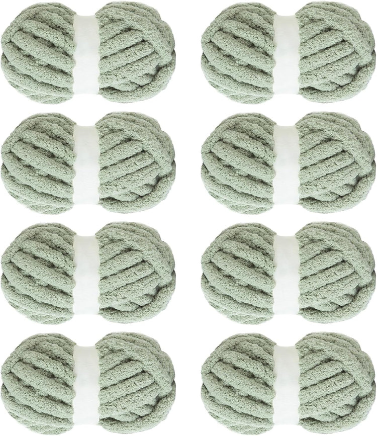 Hombys Sage Green Chunky Chenille Yarn — 8 Skeins, 27 yd / 8 oz Each