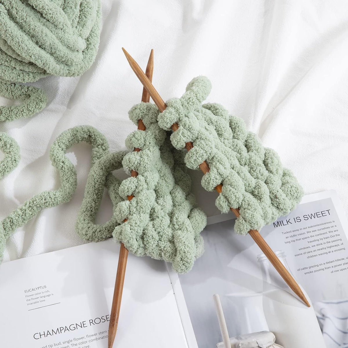 Hombys Sage Green chunky chenille yarn image 3