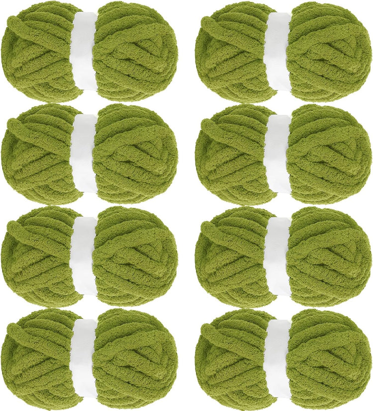 Hombys Olive Green Chunky Chenille Yarn — 8 Skeins, 31.7 yd / 8 oz Each