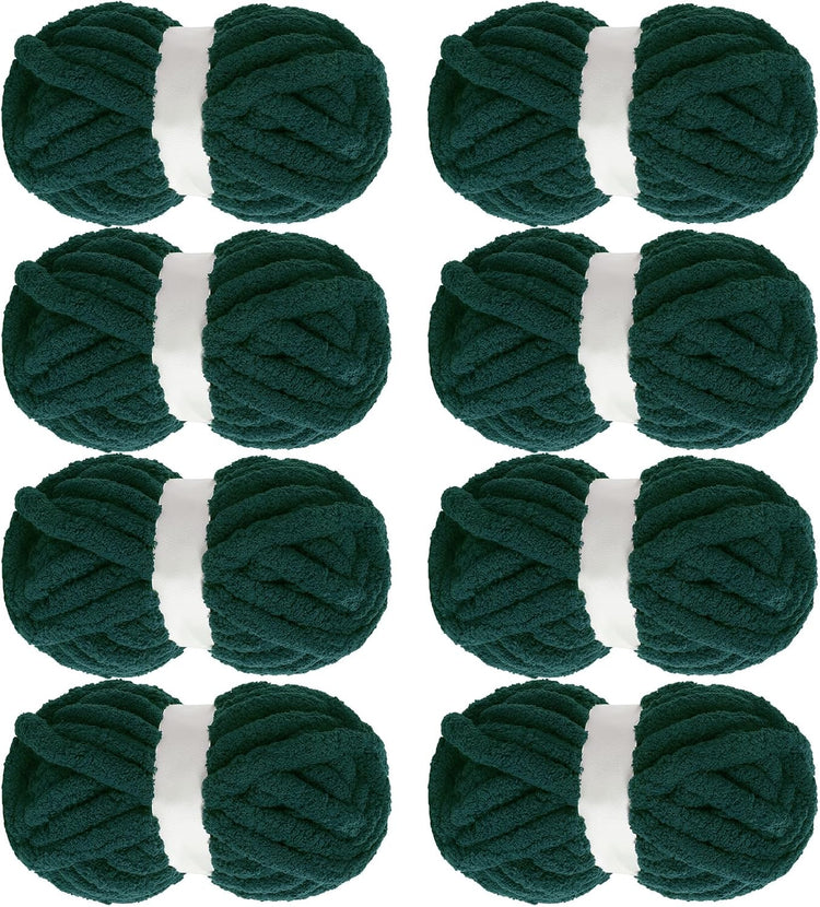 Hombys Dark Green Chunky Chenille Yarn — 8 Skeins, 31.7 yd / 8 oz Each