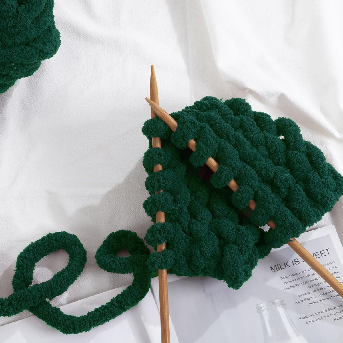 Hombys Dark Green chunky chenille yarn image 5