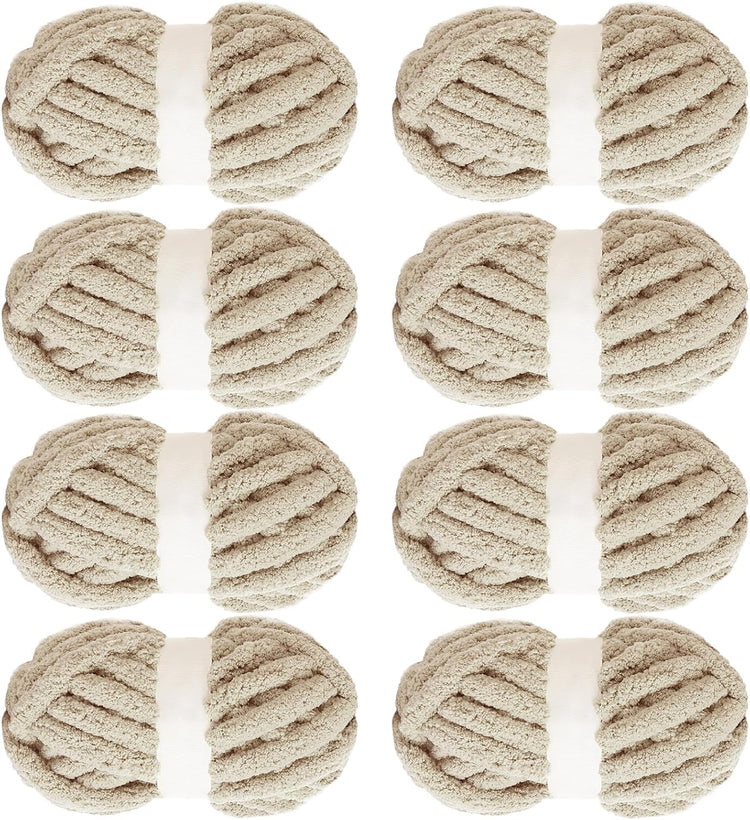 Hombys Khaki Chunky Chenille Yarn — 8 Skeins, 27 yd / 8 oz Each