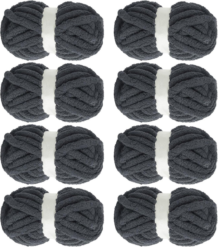 Hombys Charcoal Grey Chunky Chenille Yarn — 8 Skeins, 31.7 yd / 8 oz Each