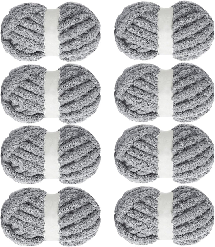 Hombys Medium Grey Chunky Chenille Yarn — 8 Skeins, 31.7 yd / 8 oz Each