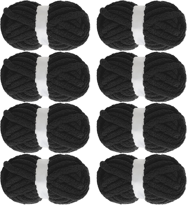 Hombys Black Chunky Chenille Yarn — 8 Skeins, 27 yd / 8 oz Each