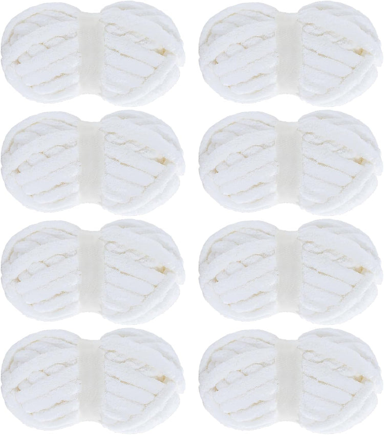 Hombys Pure White Chunky Chenille Yarn — 8 Skeins, 27 yd / 8 oz Each