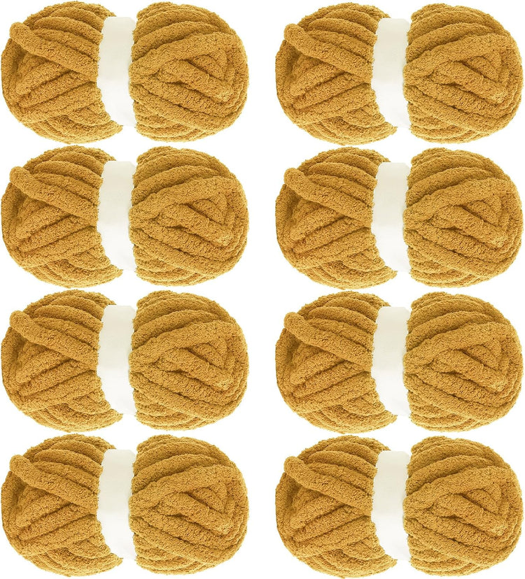 Hombys Mustard Yellow Chunky Chenille Yarn — 8 Skeins, 31.7 yd / 8 oz Each